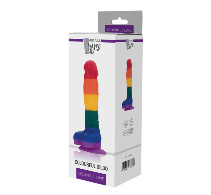 Радужный фаллоимитатор на присоске Dream toys Colourful Love Rainbow Dildo, 20 см х 3.8 см