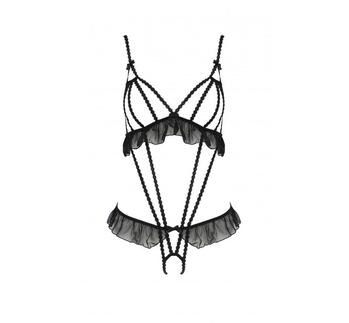 Боди с оборками и открытым доступом LEILA BODY black S/M - Passion