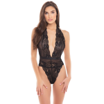 Боди кружевное с открытой спиной Rene Rofe Plunge In Teddy, черный, S/M