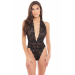 Боди кружевное с открытой спиной Rene Rofe Plunge In Teddy, черный, S/M