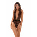 Боди кружевное с открытой спиной Rene Rofe Plunge In Teddy, черный, S/M