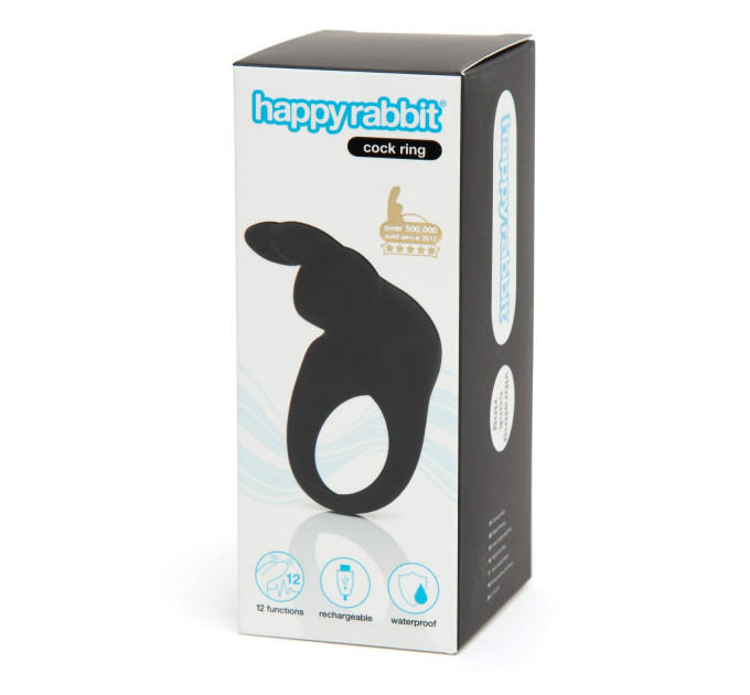 Ерекційне кільце для члена Happy Rabbit, що перезаряджається, чорне