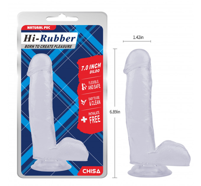 Фаллоимитатор с яичками Chisa Hi-Rubber 7.0 Inch Dildo на присоске, прозрачный