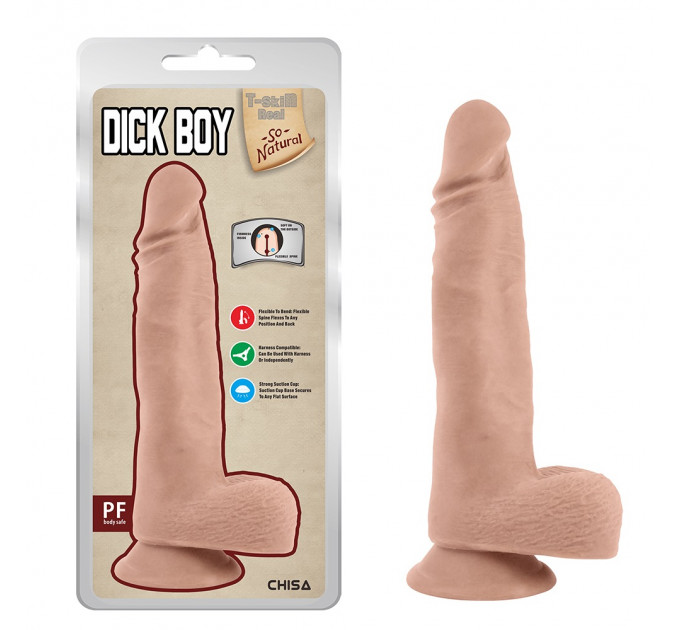 Фалломитатор реалистичный с мошонкой Chisa T-skin ReaL Dick Boy на присоске, бежевый, 22 см.