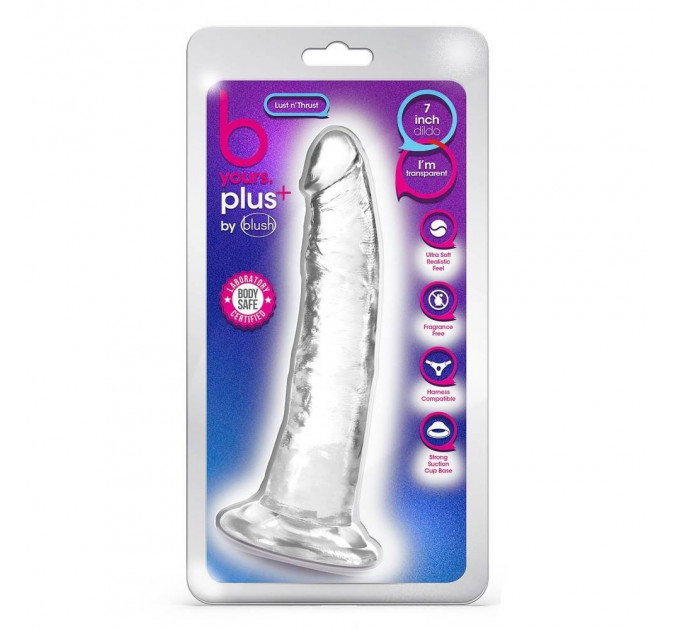 Фаллоимитатор реалистичный на присоске Blush B Yours Plus прозрачный, 19 х 3.8 см