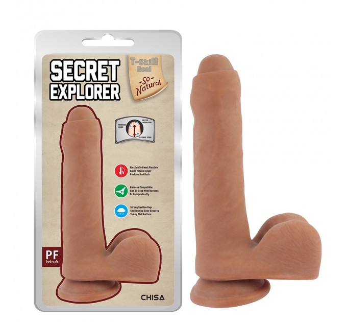 Фаллоимитатор с мошонкой на присоске Chisa T-skin ReaL Secret Explorer, бежевый, 20 cм