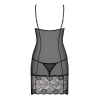 Комплект мереживний Obsessive Alluria пеньюар та трусики, чорний, L/XL