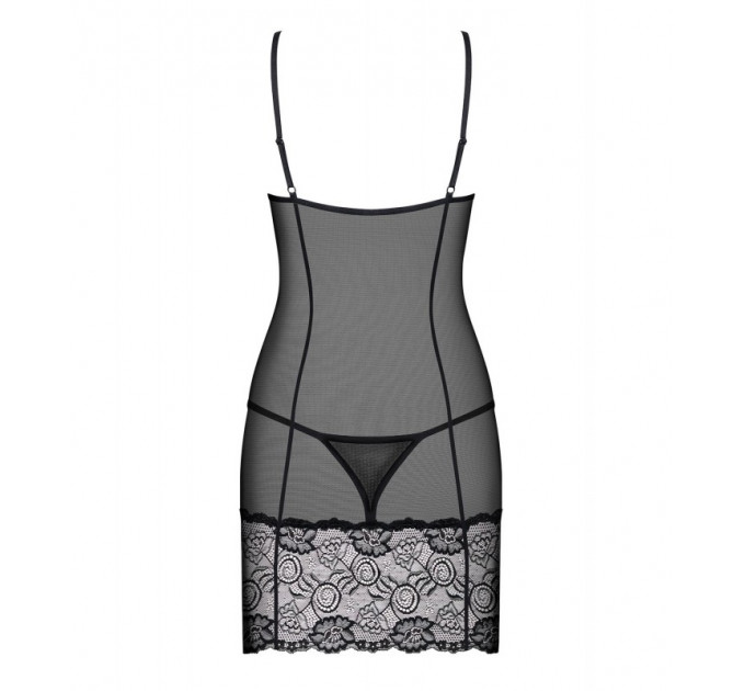 Комплект кружевной Obsessive Alluria пеньюар и трусики, черный, L/XL