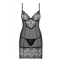 Комплект мереживний Obsessive Alluria пеньюар та трусики, чорний, L/XL