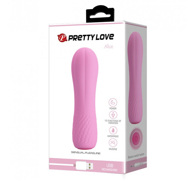 Мини-вибратор Pretty Love Alice, ребристый, розовый, 12 х 3 см