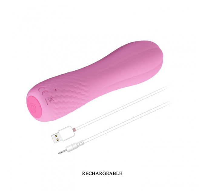 Мини-вибратор Pretty Love Alice, ребристый, розовый, 12 х 3 см