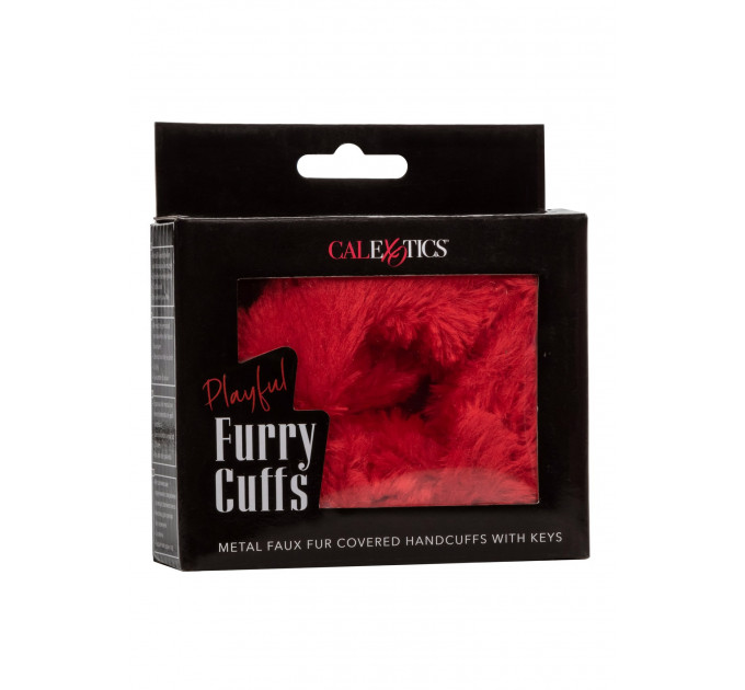 Наручники с мехом CalExotics с цепью, красные
