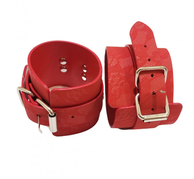 Наручники Wrist restraints wine, с тиснением, красные