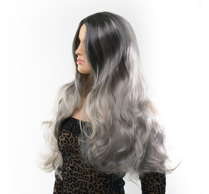 Парик длинный волнистый Fetish Hair балаяж серебристый, 65 см