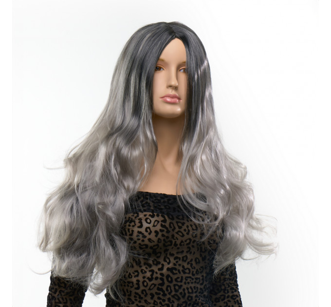 Парик длинный волнистый Fetish Hair балаяж серебристый, 65 см