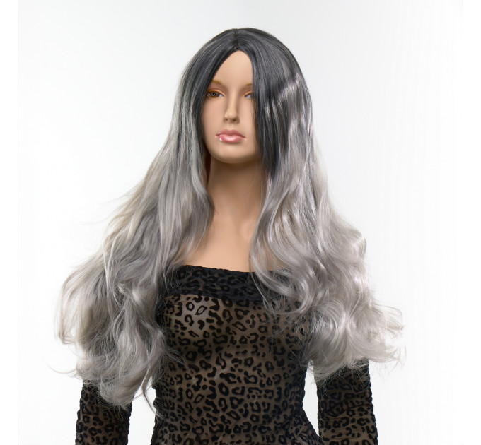 Парик длинный волнистый Fetish Hair балаяж серебристый, 65 см