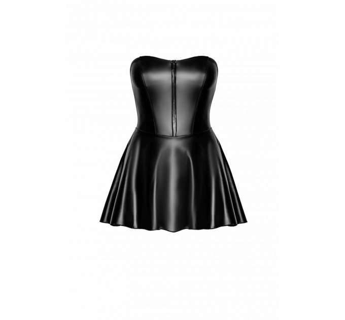 Платье мини из винила, расклешенная юбка, с молнией спереди, F308 Noir Handmade Dreamer, размер М
