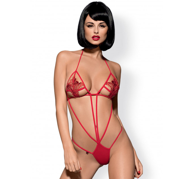 Боди Obsessive LUIZA Teddy Rood, с кружевом, красное, S/M