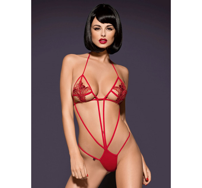 Боди Obsessive LUIZA Teddy Rood, с кружевом, красное, S/M