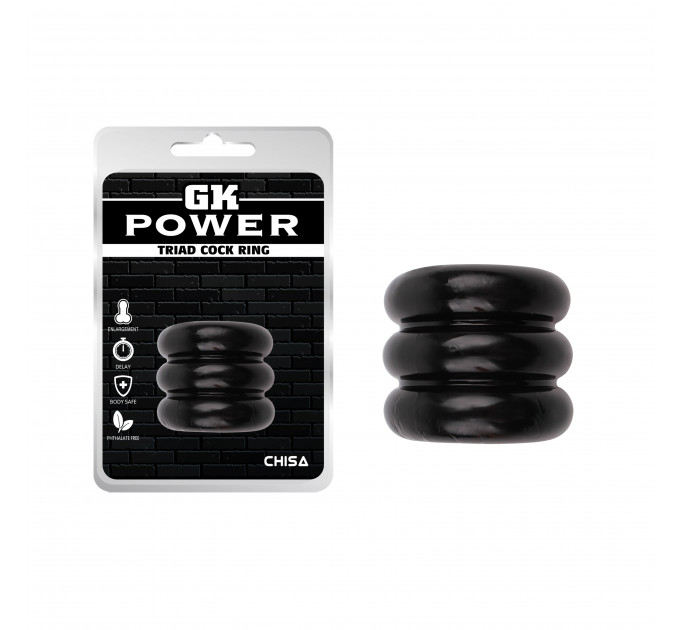 Широке ерекційне кільце з трьох ярусів Chisa GK Power Triad Cock Ring, чорне
