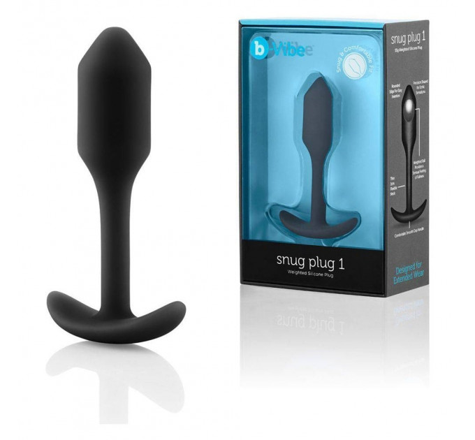 Анальна пробка із зміщеним центром ваги, S, B-vibe Snug Plug 1 чорна, 8.6 х 2.2 см