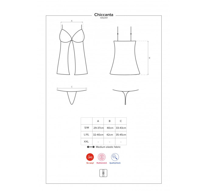 Бебидолл Obsessive Chiccanta babydoll & thong black L/XL