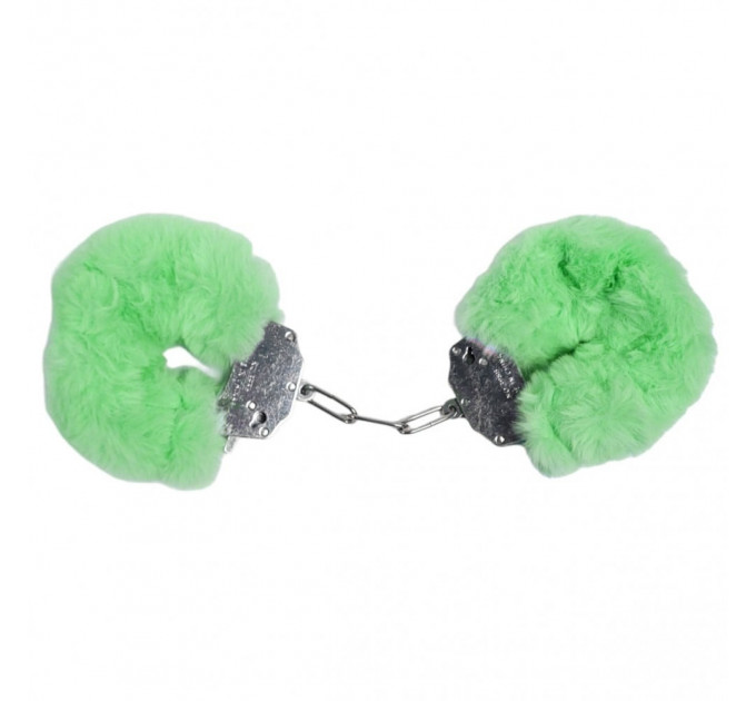 Наручники DS Fetish Plush handcuffs, металл с мехом, зеленые