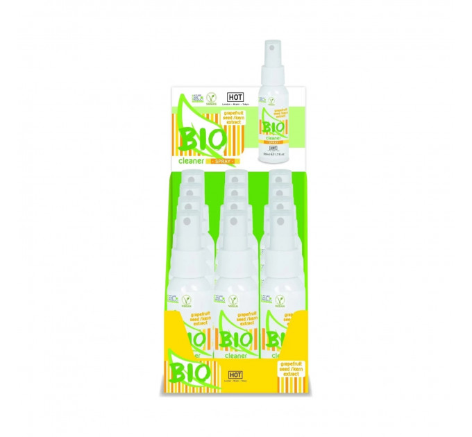 Дисплей з очищувачами для секс девайсів HOT BIO Cleaner Spray (12 шт. 50 мл)