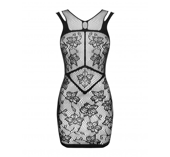 Платье сетка с цветочным узором Obsessive D239 черный, S/M/L