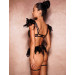 Сексуальный кружевной комплект Star Night Sexy Set с перьями и цепочками, черный, XS-S (без коробки)