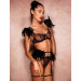 Сексуальный кружевной комплект Star Night Sexy Set с перьями и цепочками, черный, XS-S (без коробки)