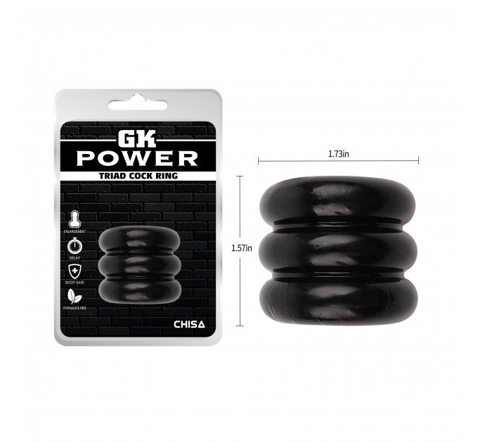 Широке ерекційне кільце з трьох ярусів Chisa GK Power Triad Cock Ring, чорне