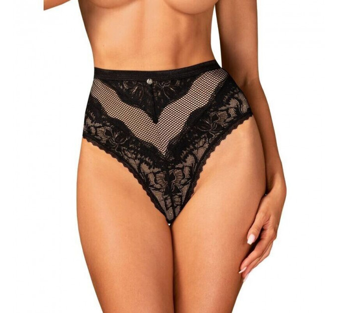 Трусики кружевные с завышенной талией Obsessive Olvidia черный, XS/S