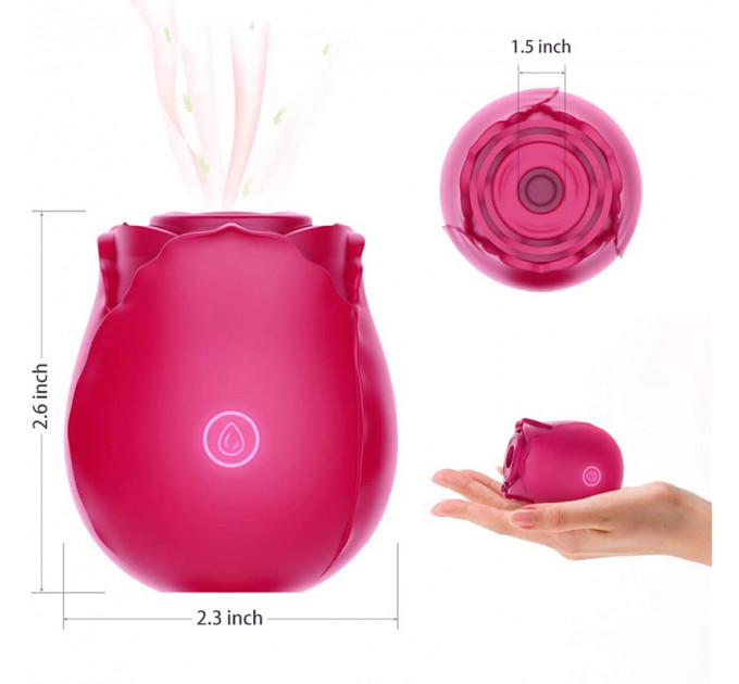 Вакуумный стимулятор клитора с вибрацией в виде цветка Rose, розовый