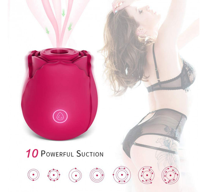 Вакуумный стимулятор клитора с вибрацией в виде цветка Rose, розовый
