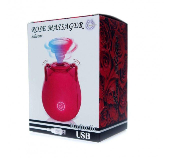 Вакуумный стимулятор клитора с вибрацией в виде цветка Rose, розовый