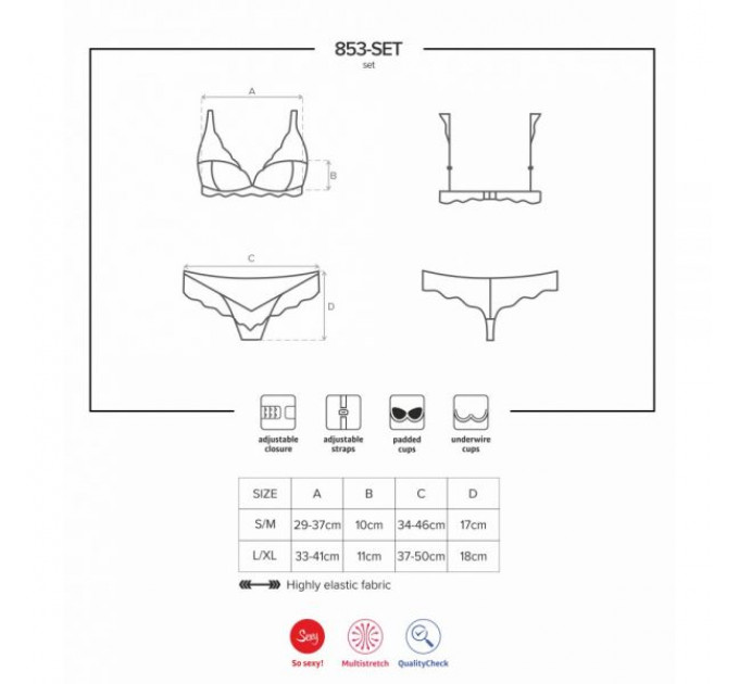 Комплект кружевной Obsessive 853, красный с бежевыми вставками, L/XL