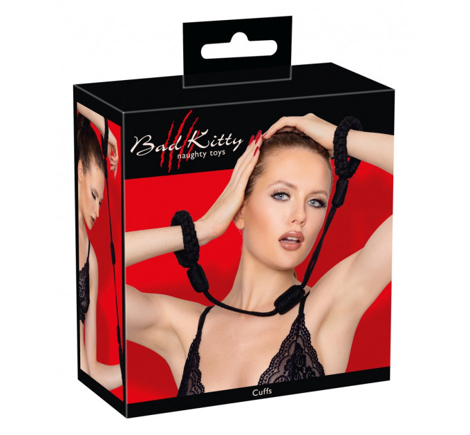 Наручники из бондажной веревки Bad Kitty Handcuffs 1, черный