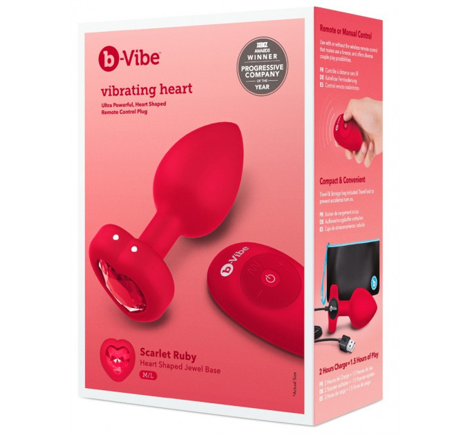 Анальна пробка з вібрацією і пультом управління B-Vibe Vibrating Heart Plug M/L Red