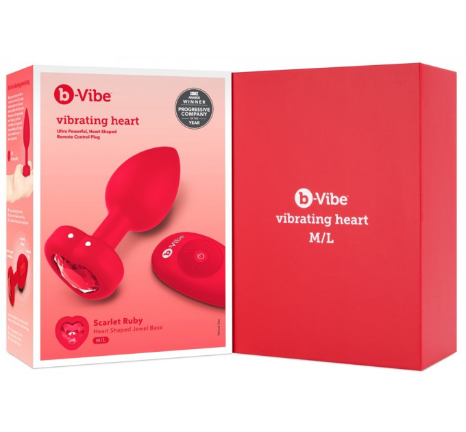 Анальна пробка з вібрацією і пультом управління B-Vibe Vibrating Heart Plug M/L Red