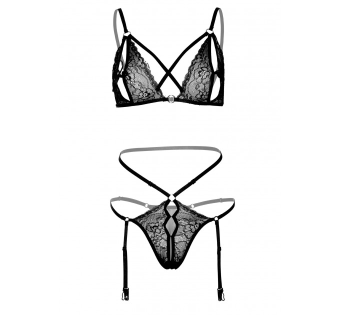Комплект кружевной с подвязками для чулок Daring Intimates, черный, S/M