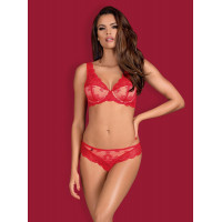Комплект мереживний Obsessive 853, червоний з бежевими вставками, L/XL