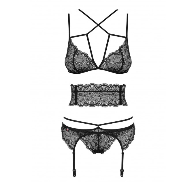 Комплект белья с множеством бретелей Obsessive Frivolla, черный, S/M