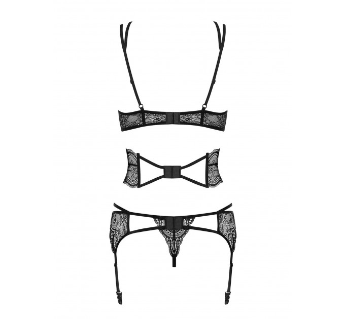 Комплект белья с множеством бретелей Obsessive Frivolla, черный, S/M