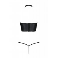 Комплект з еко-шкіри з відкритими грудьми S/M black GENEVIA SET WITH OPEN BRA- Passion
