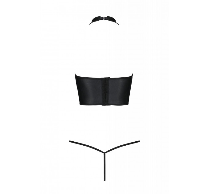 Комплект из эко-кожи с открытой грудью S/M black GENEVIA SET WITH OPEN BRA- Passion