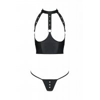 Комплект з еко-шкіри з відкритими грудьми S/M black GENEVIA SET WITH OPEN BRA- Passion