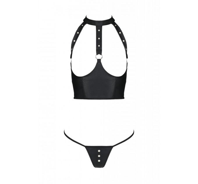 Комплект из эко-кожи с открытой грудью S/M black GENEVIA SET WITH OPEN BRA- Passion