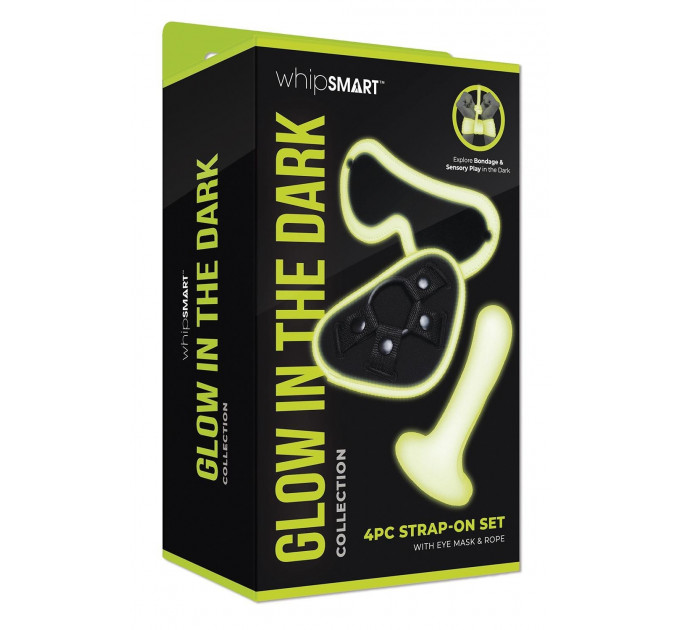 Набір БДСМ Whipsmart Glow In The Dark страпон, маска на очі, мотузка, флуоресцентні