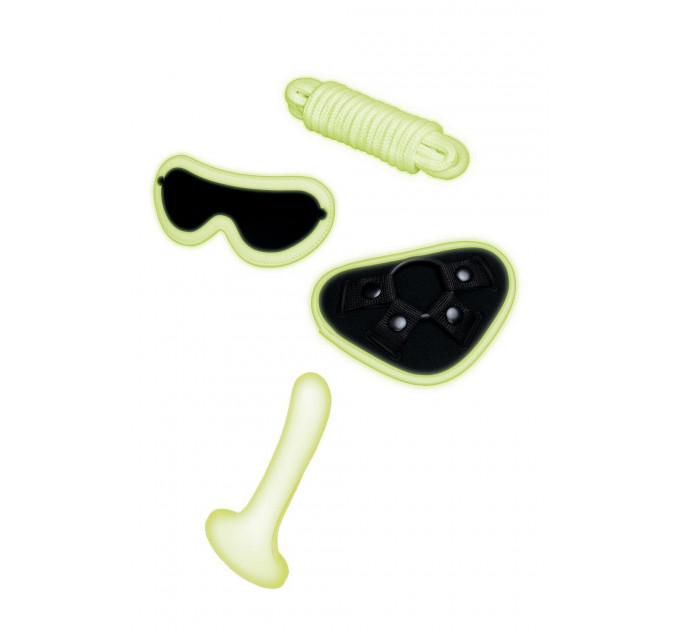 Набір БДСМ Whipsmart Glow In The Dark страпон, маска на очі, мотузка, флуоресцентні